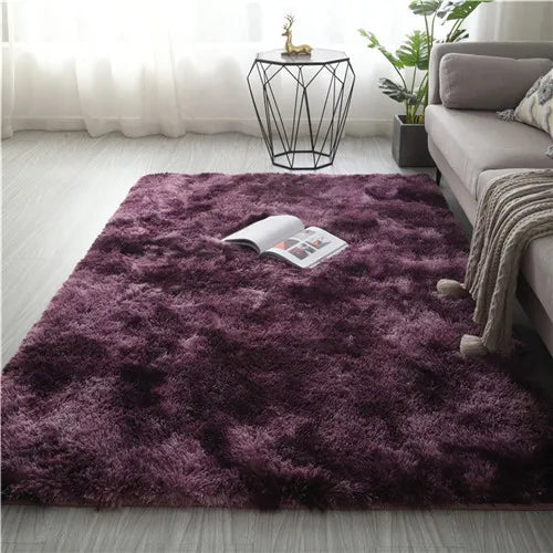 Tapis fourrure pour salon chambre SHAGY CARREAU GRIS NOIR BLANC