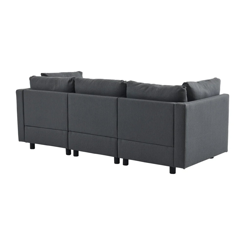 Canapé d'Angle en Lin avec Pouf 4 Places L220xl83xH81cm MANU