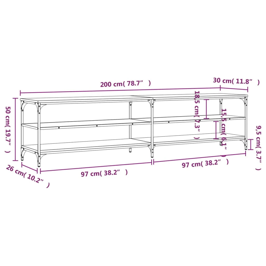 Meuble TV Moderne couleur chêne et Métal L200cmxl30cmxH50cm SOLEI