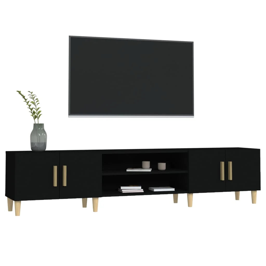 Meuble TV Noir Bois d'eucalyptus massif L180xl31,5xH40cm REGA