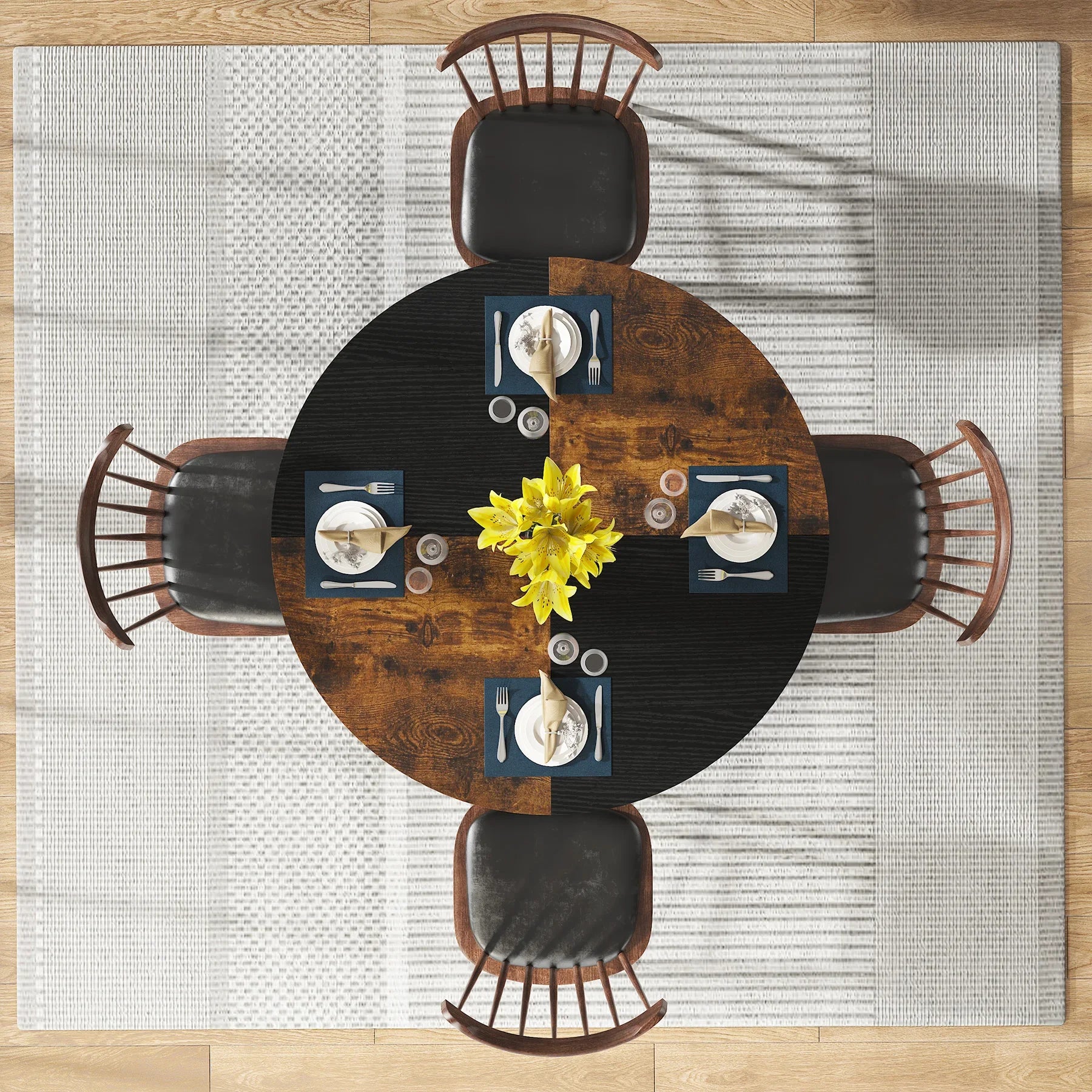 Table à manger Ronde D120cm avec étagère de rangement (4 Personnes) BOTA
