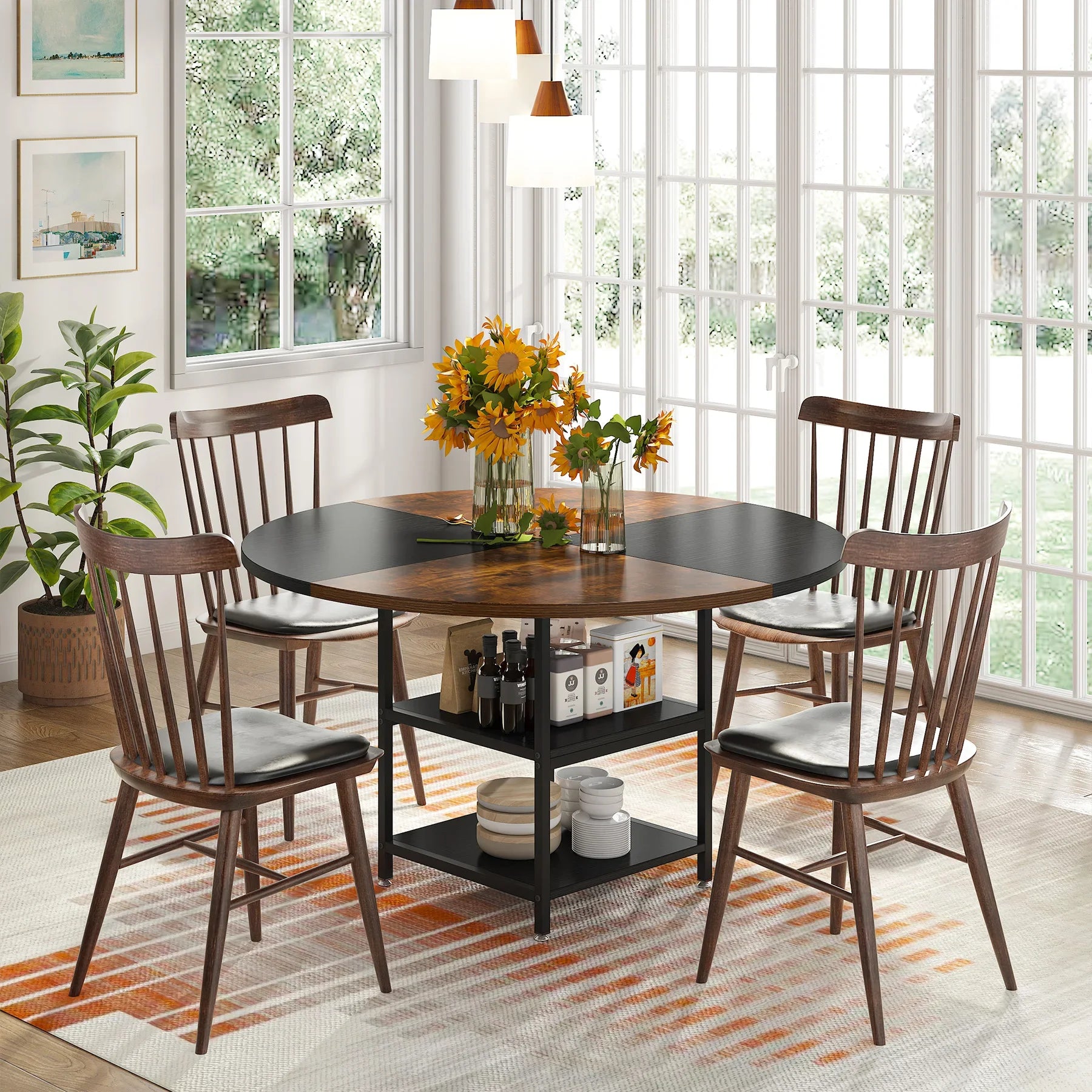Table à manger Ronde D120cm avec étagère de rangement (4 Personnes) BOTA