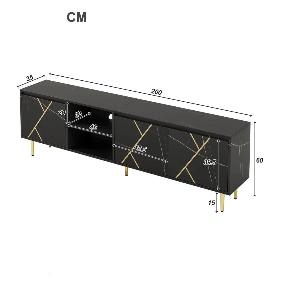 Meuble TV Design Noir et Doré 3 portes L200xl35xH60cm XAL