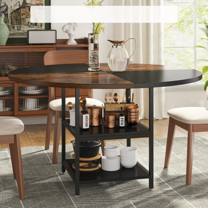 Table à manger Ronde D120cm avec étagère de rangement (4 Personnes) BOTA