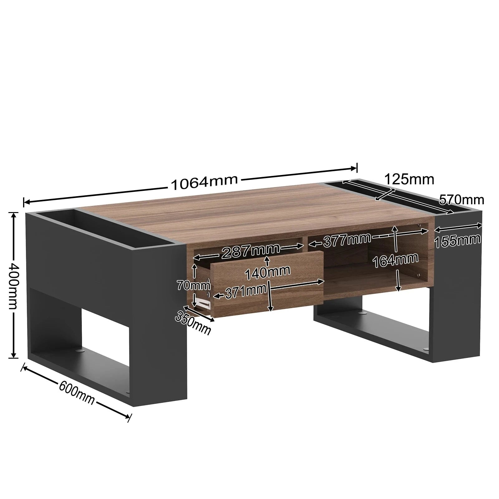 Table Basse Style Industriel L106xl60xH40cm TAL