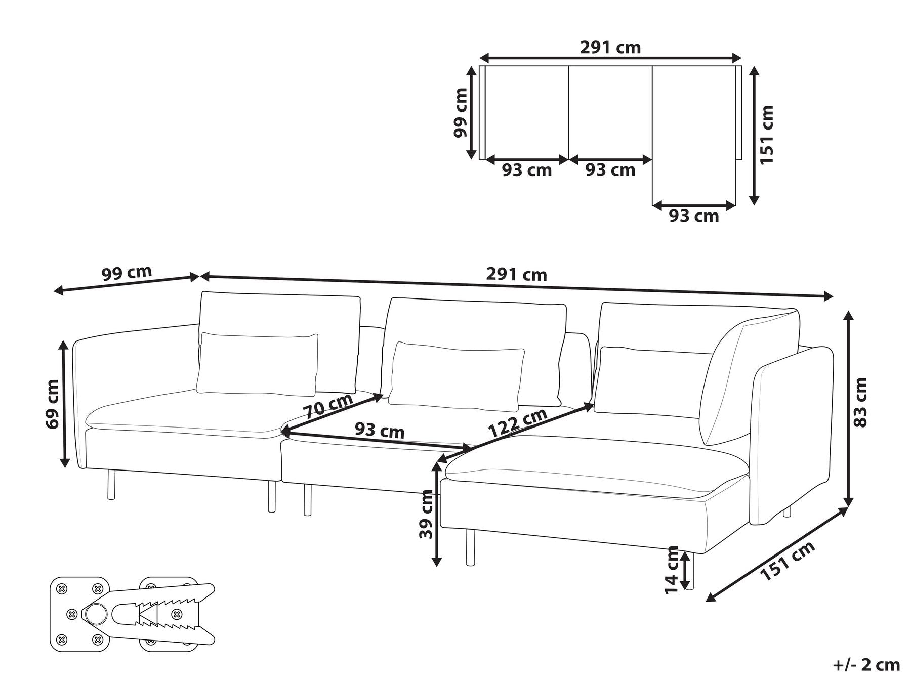 Canapé d'angle côté gauche en velours côtelé Marron L291cmxl151cmxH83cm MAGEVE