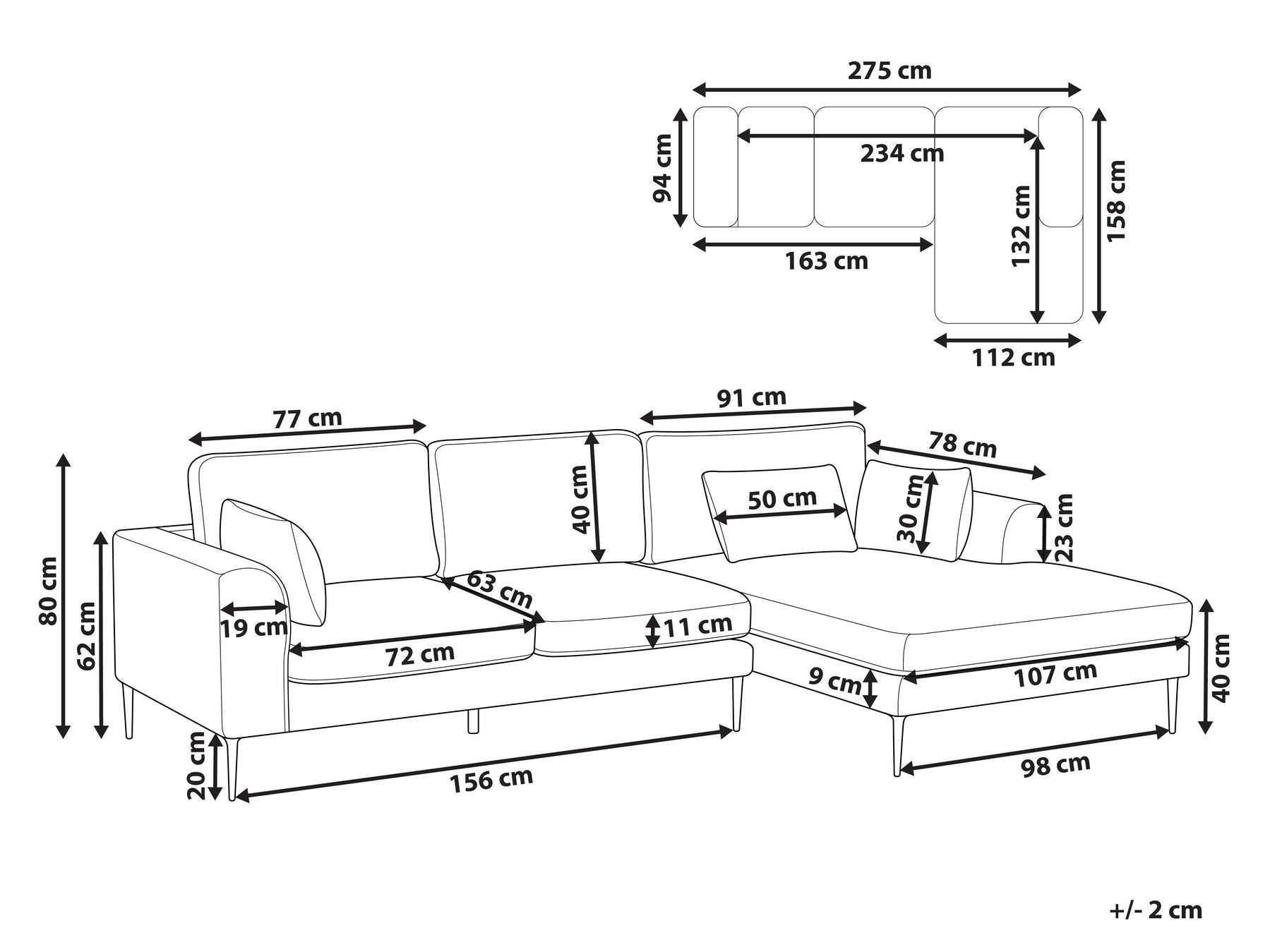 Canapé d'angle côté gauche en tissu Marron clair L275cmxl158cmxH80cm GUEDEL