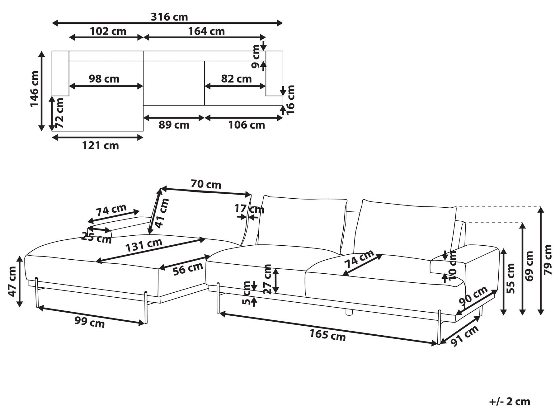 Canapé d'angle à droite en tissu Marron L316cmxl146cmxH79cm FLOYD