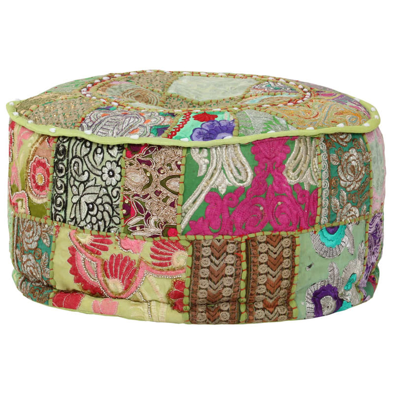 Pouf rond en coton Vert Patchwork Fait Main D40xH20cm SONIA