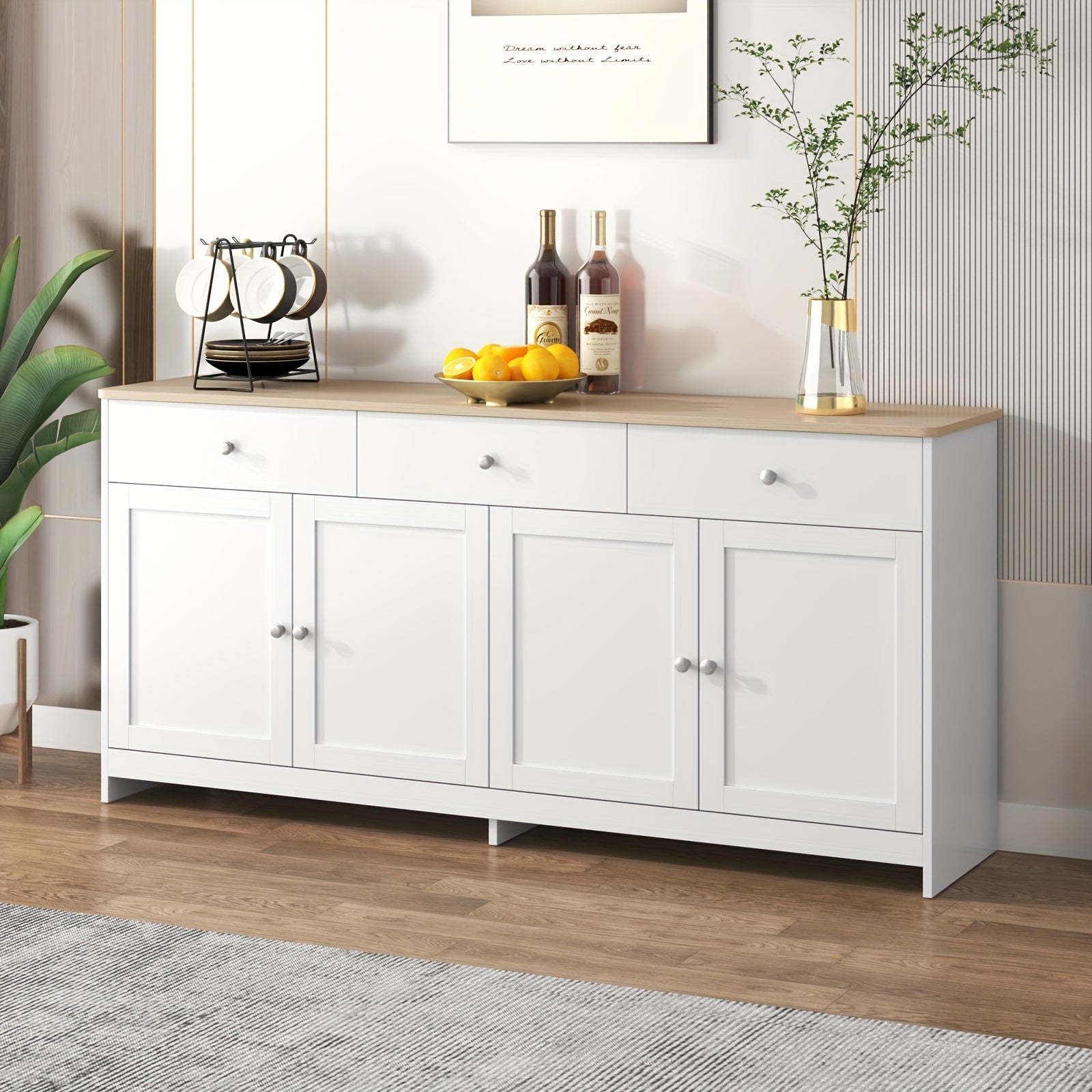 Buffet Finition Bois Blanc L160xl37xH75cm SARA