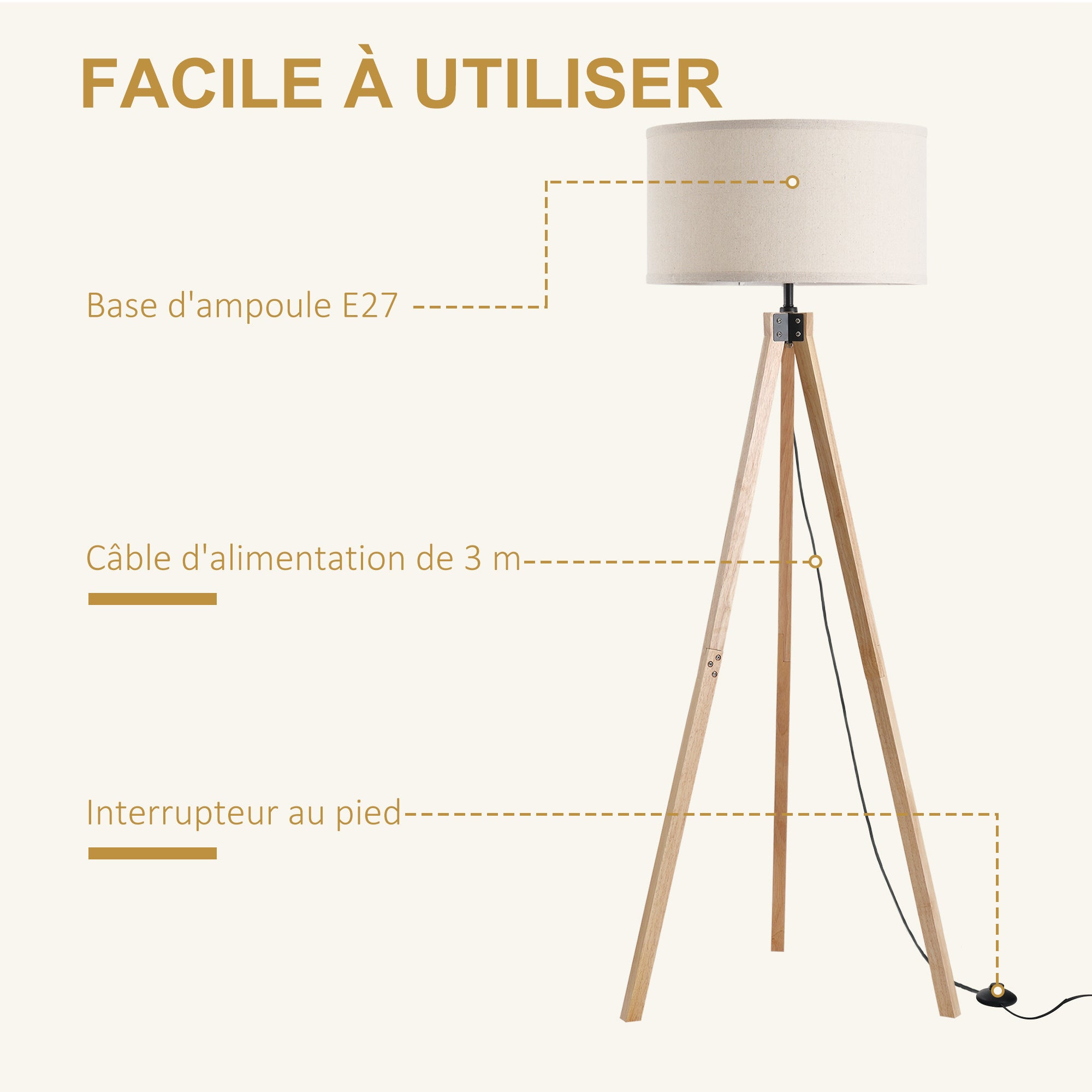 Lampadaire Trépied Au Style Scandinave H152cm SAXO