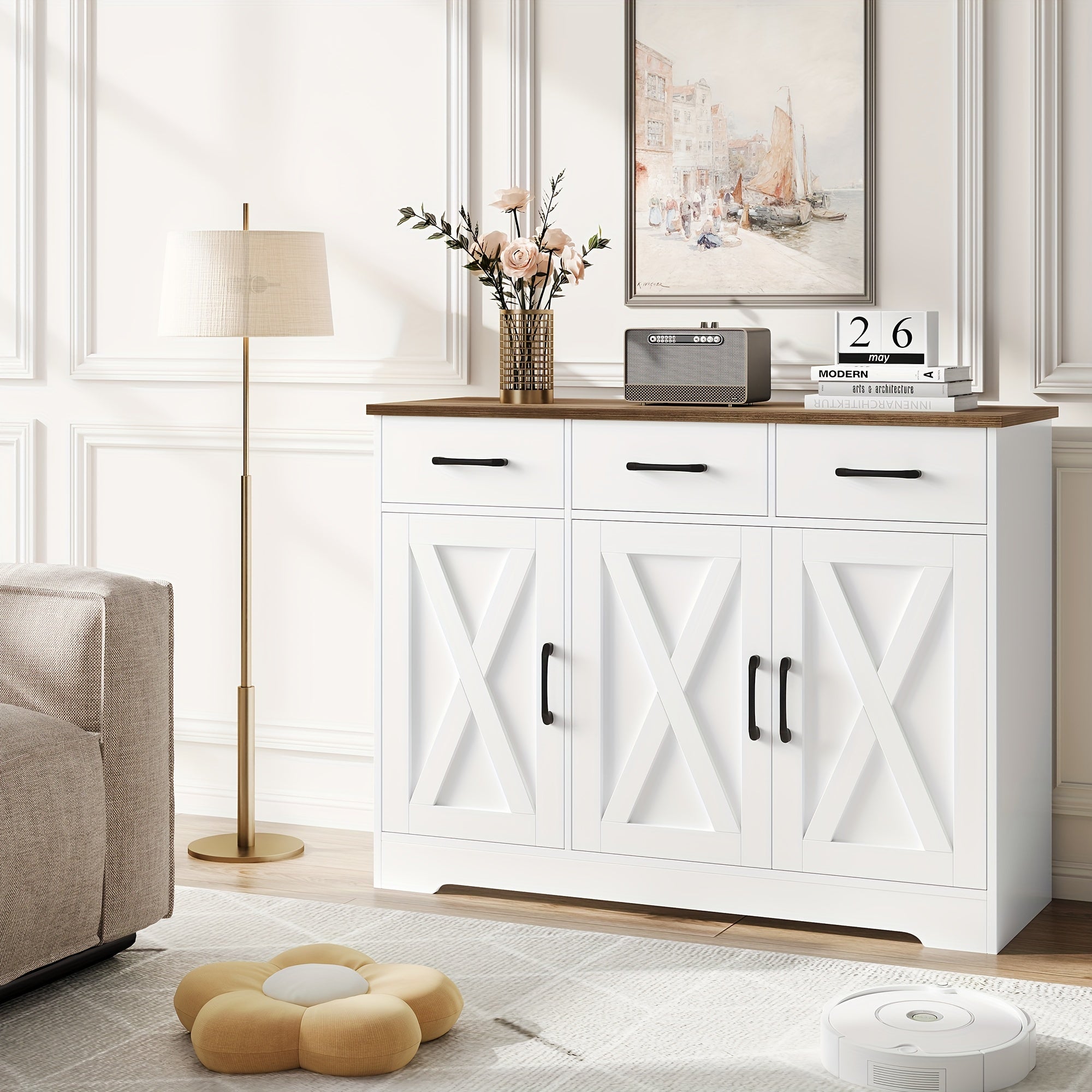 Buffet Finition Bois Blanc L108xl38,5xH81cm KEAL