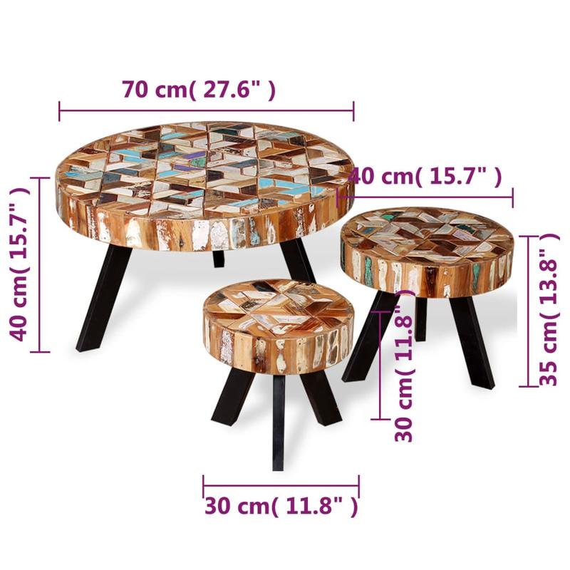 Ensemble de 3 Tables Basses Bois Massif WOODI