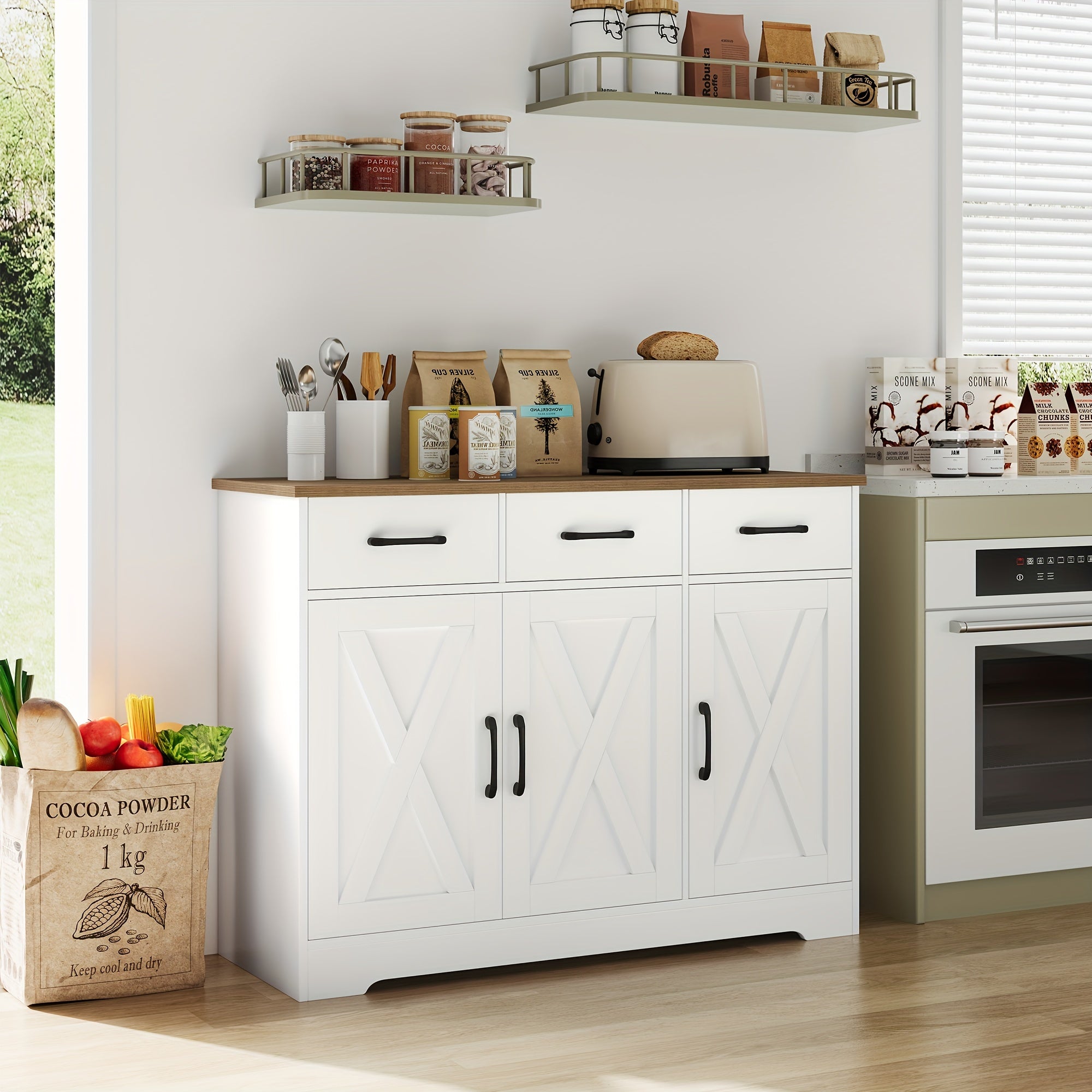 Buffet Finition Bois Blanc L108xl38,5xH81cm KEAL