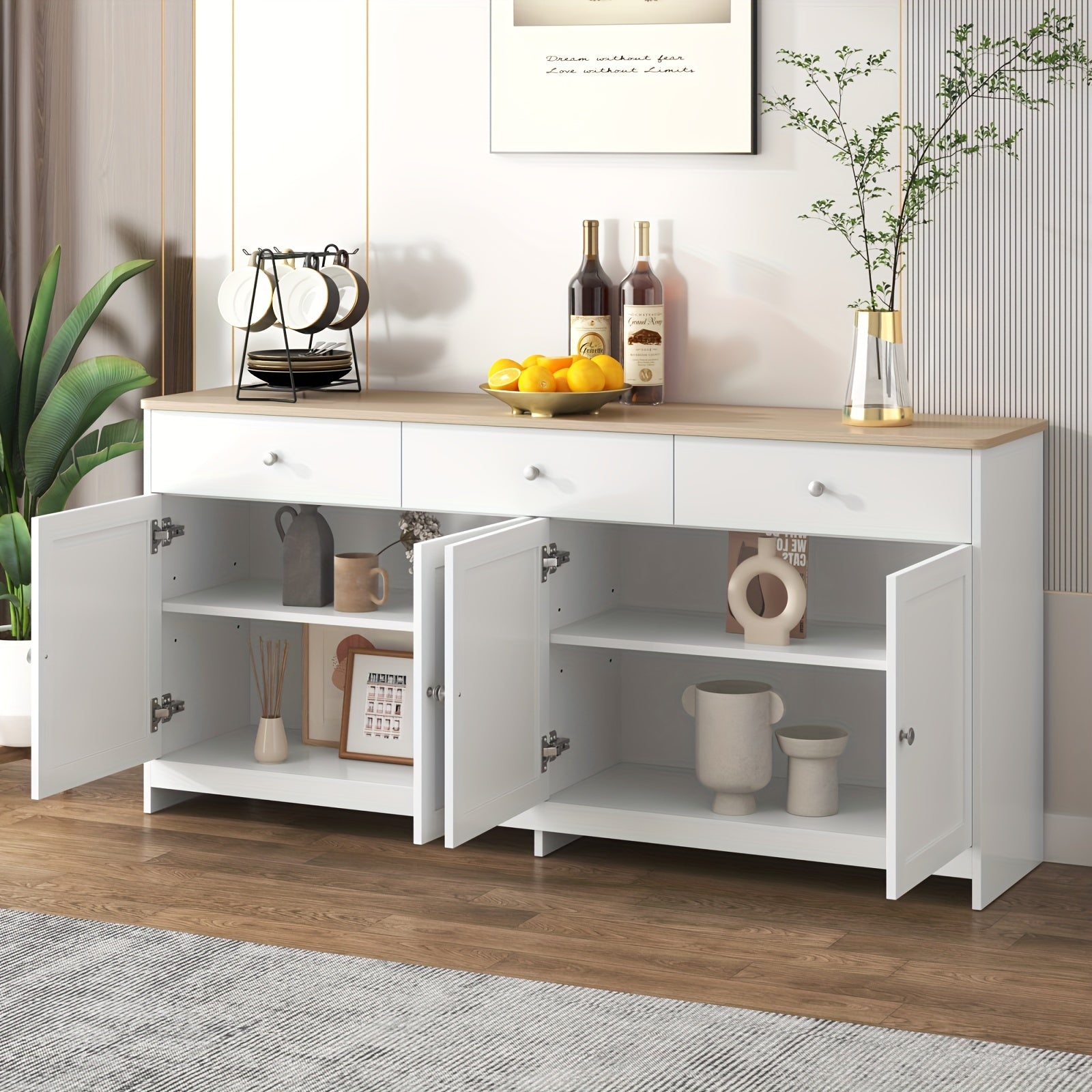 Buffet Finition Bois Blanc L160xl37xH75cm SARA