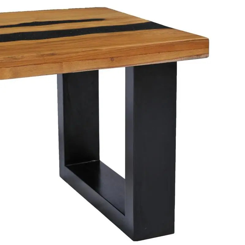 Table basse bois massif et pierre de lave L100xl50xH40cm VOLCA