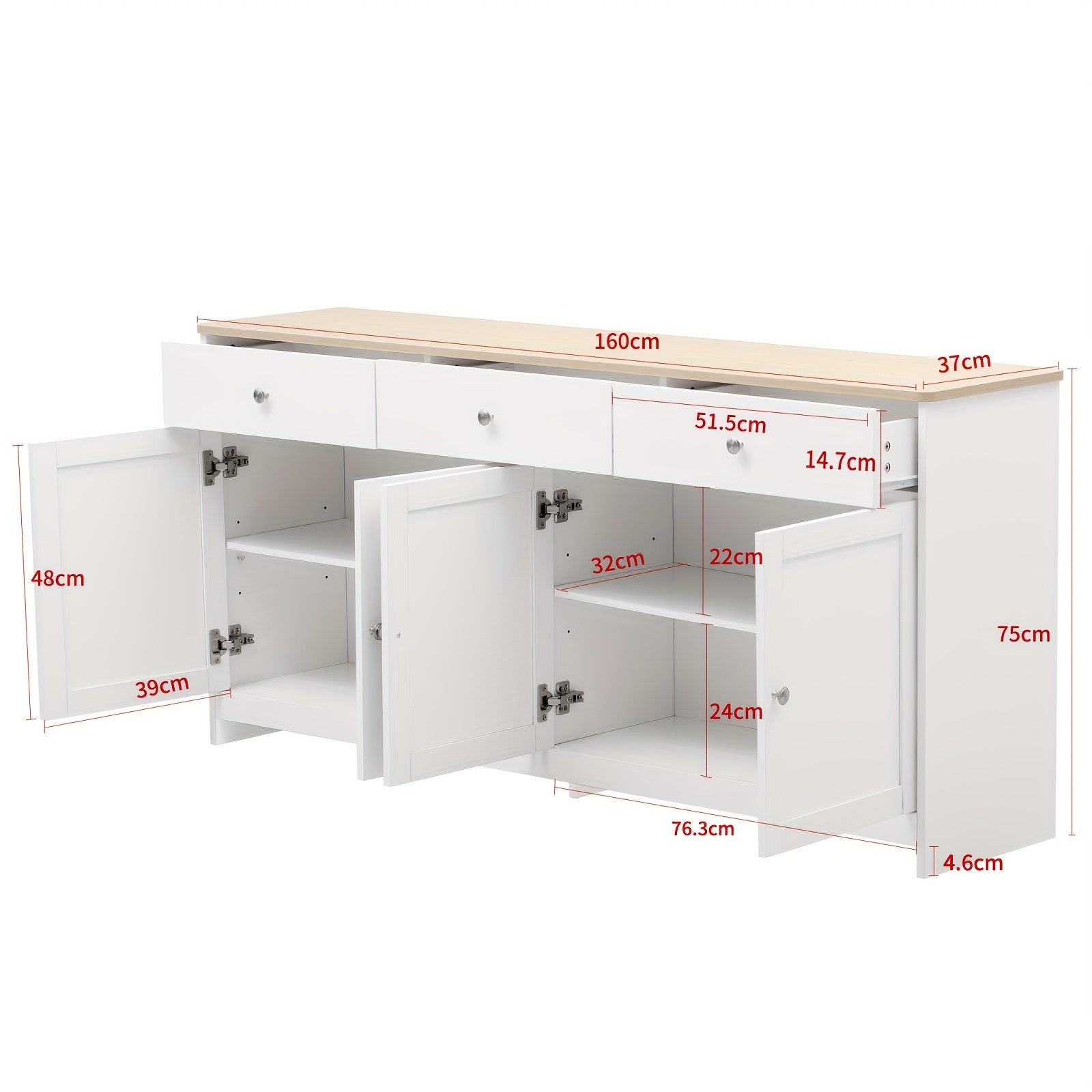 Buffet Finition Bois Blanc L160xl37xH75cm SARA