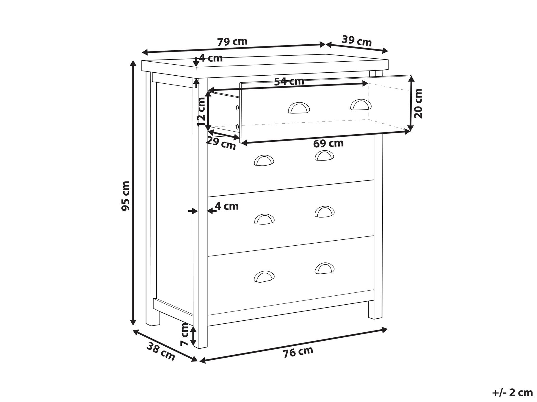 Commode 4 tiroirs en bois Gris clair L79cmxl39cmxH95cm RATIKA