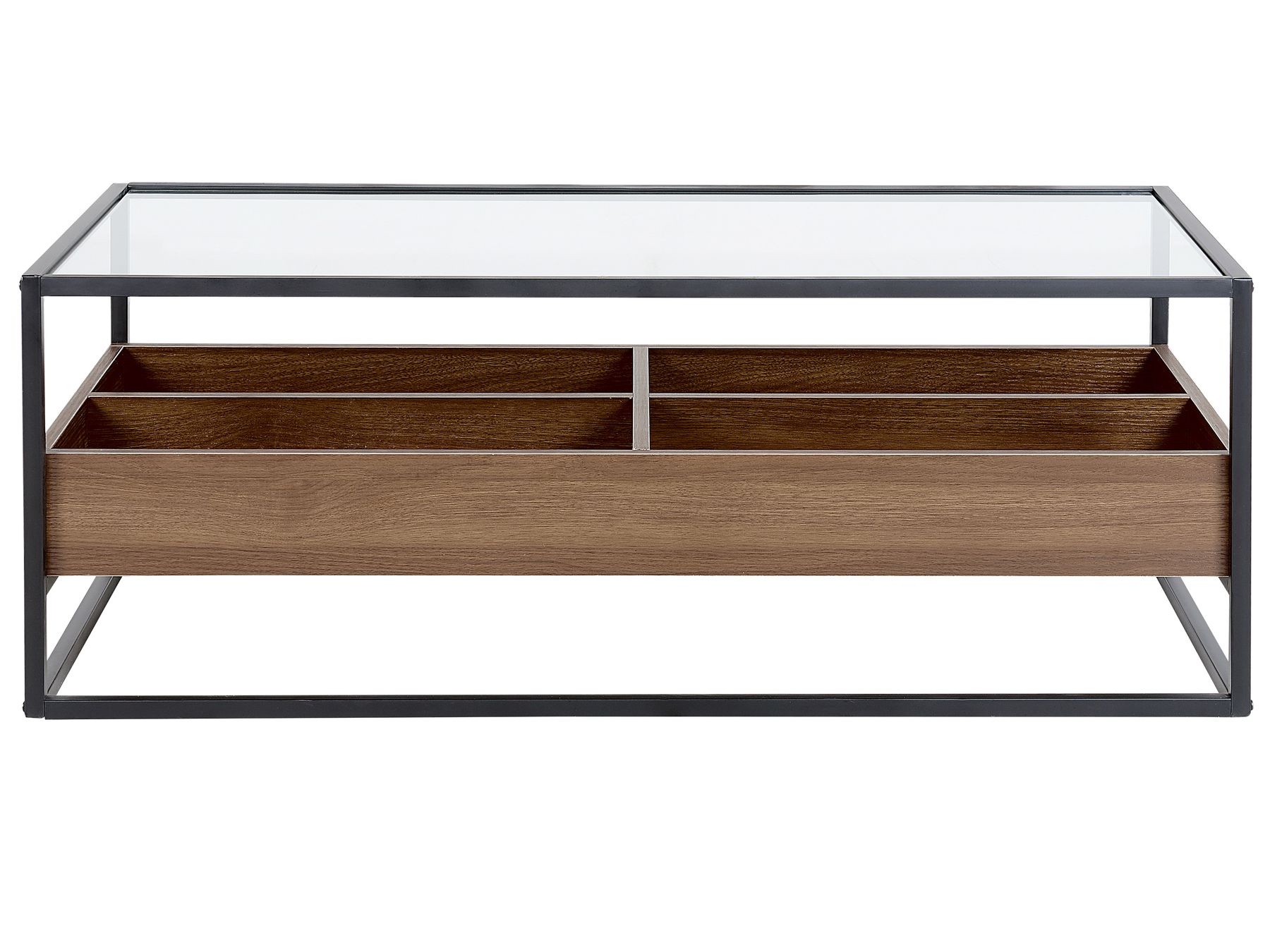 Table basse avec Verre de sécurité, Bois et Métal Noir L110cmxl55cmxH42cm LAGOUN