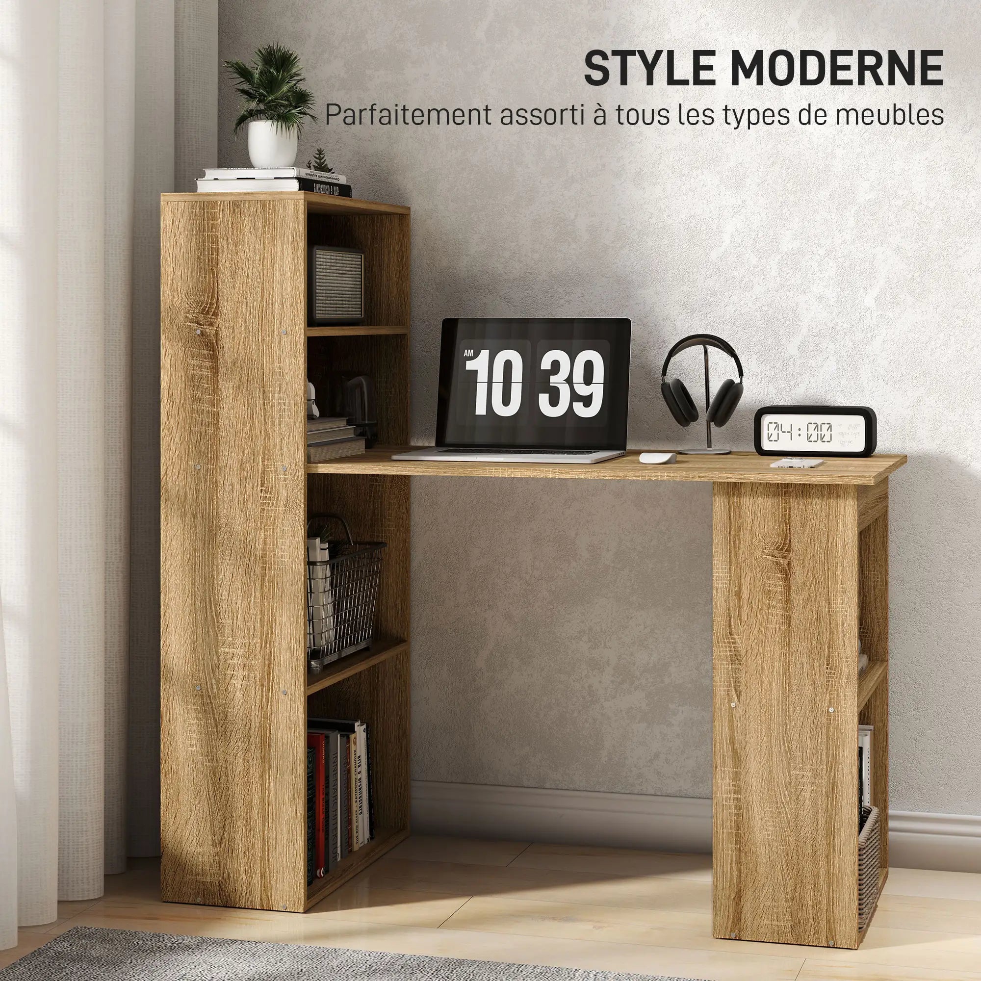 Bureau informatique bibliothèque adjacente Multi-rangements L120cmxl55cmxH120cm SEB