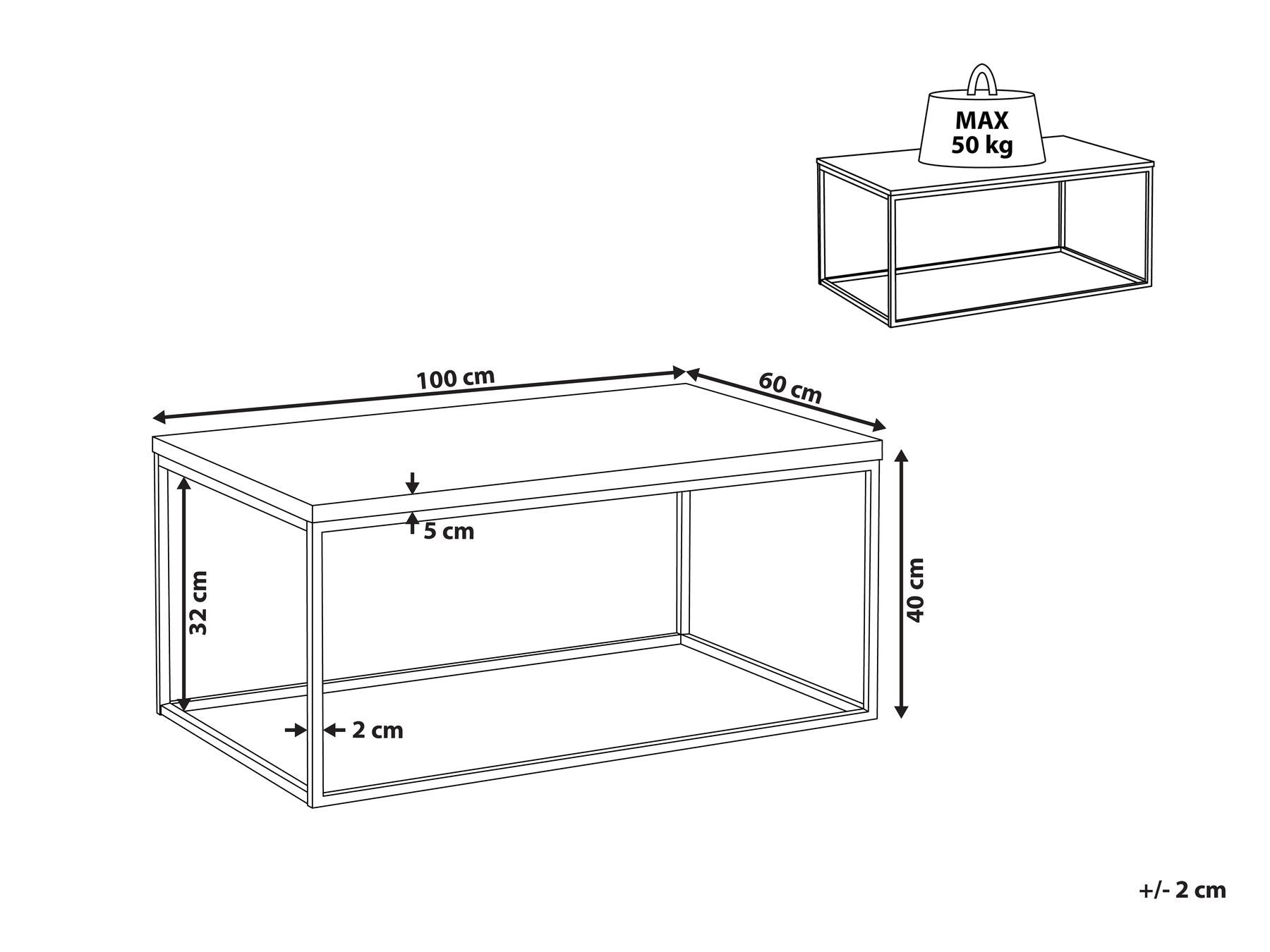 Table basse en Bois foncé et Métal Noir L100cmxl60cmxH40cm DJIBA