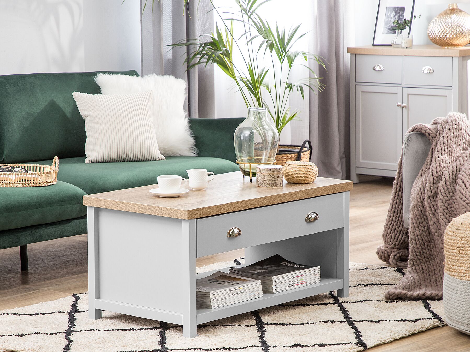 Table basse avec rangement en bois Gris clair L99cmxl55cmxH51cm RATIKA