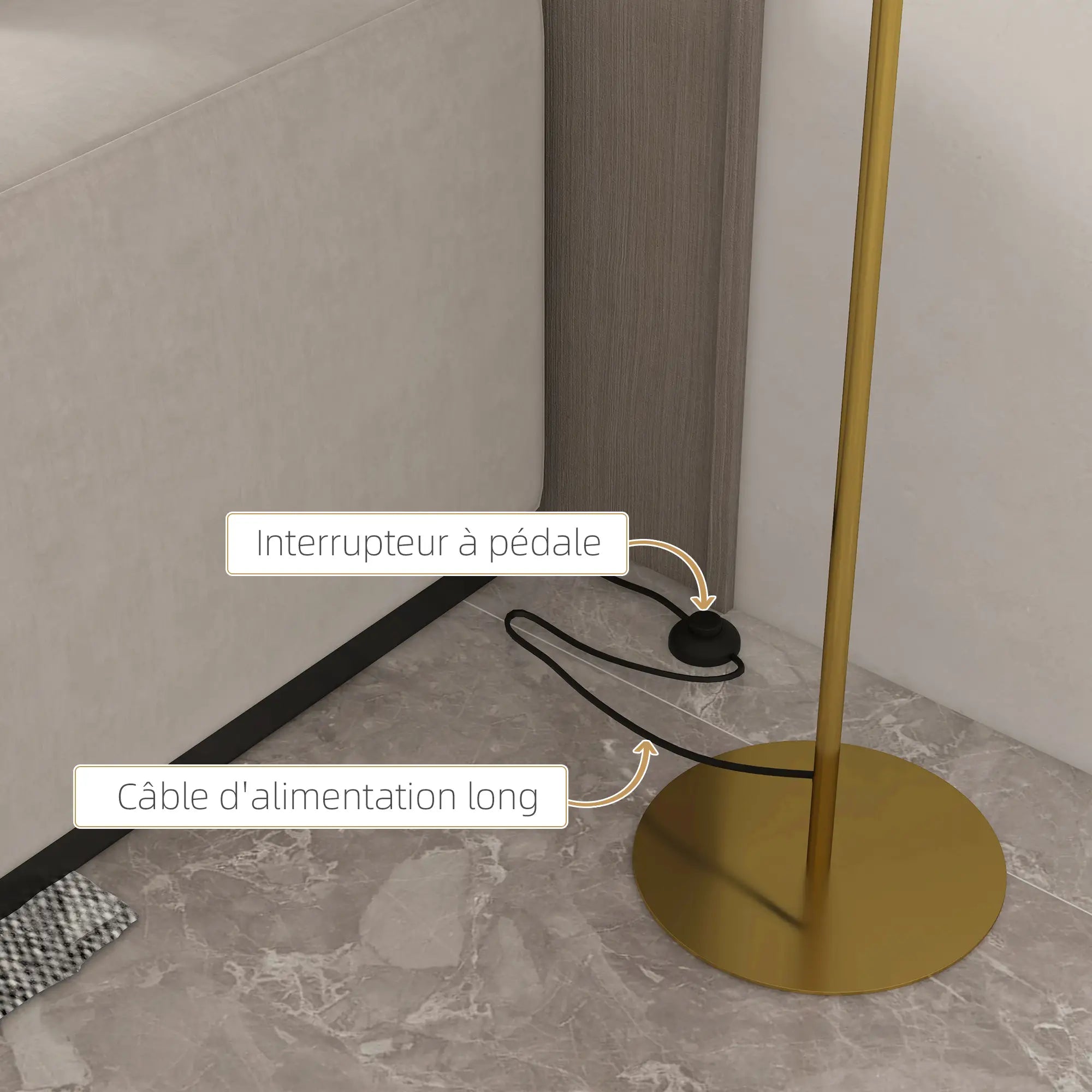 Lampadaire anneau en métal Doré l25cmxH170cm LYDI