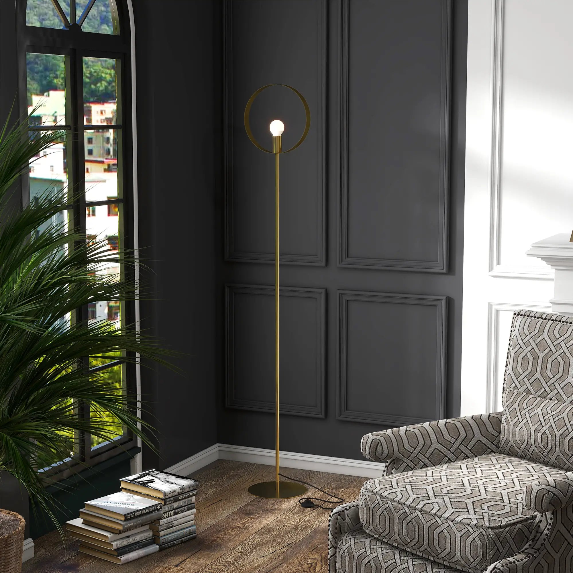Lampadaire anneau en métal Doré l25cmxH170cm LYDI