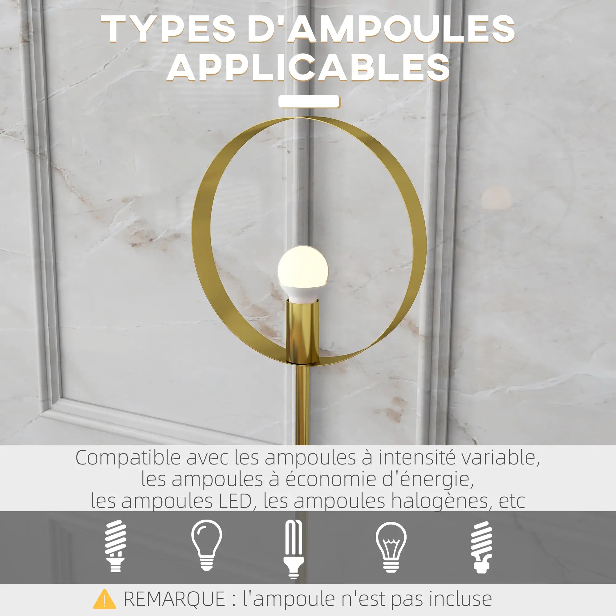 Lampadaire anneau en métal Doré l25cmxH170cm LYDI