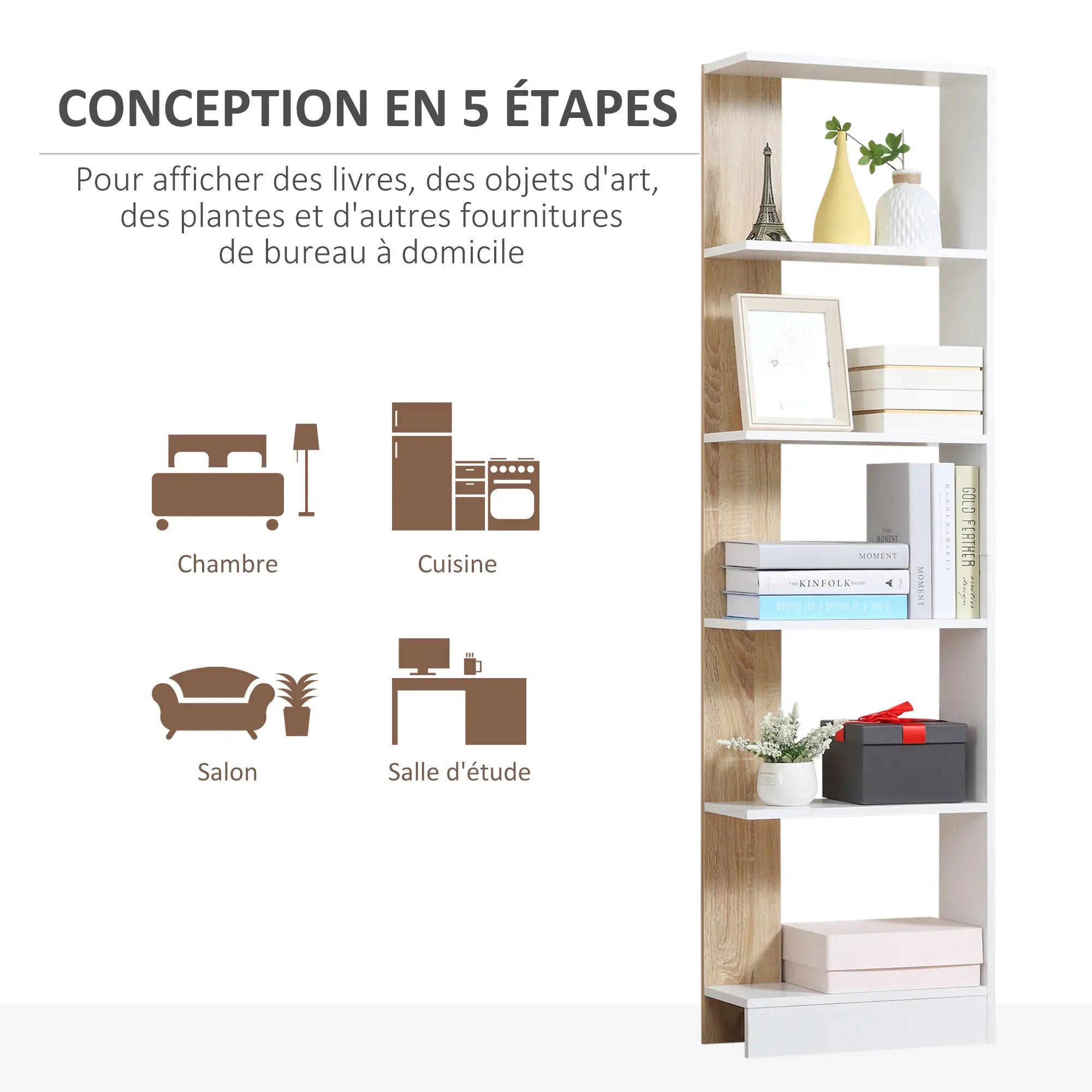Bibliothèque étagère 5 Compartiments ouverts Design L45cmxl21cmxH170cm DJILALI