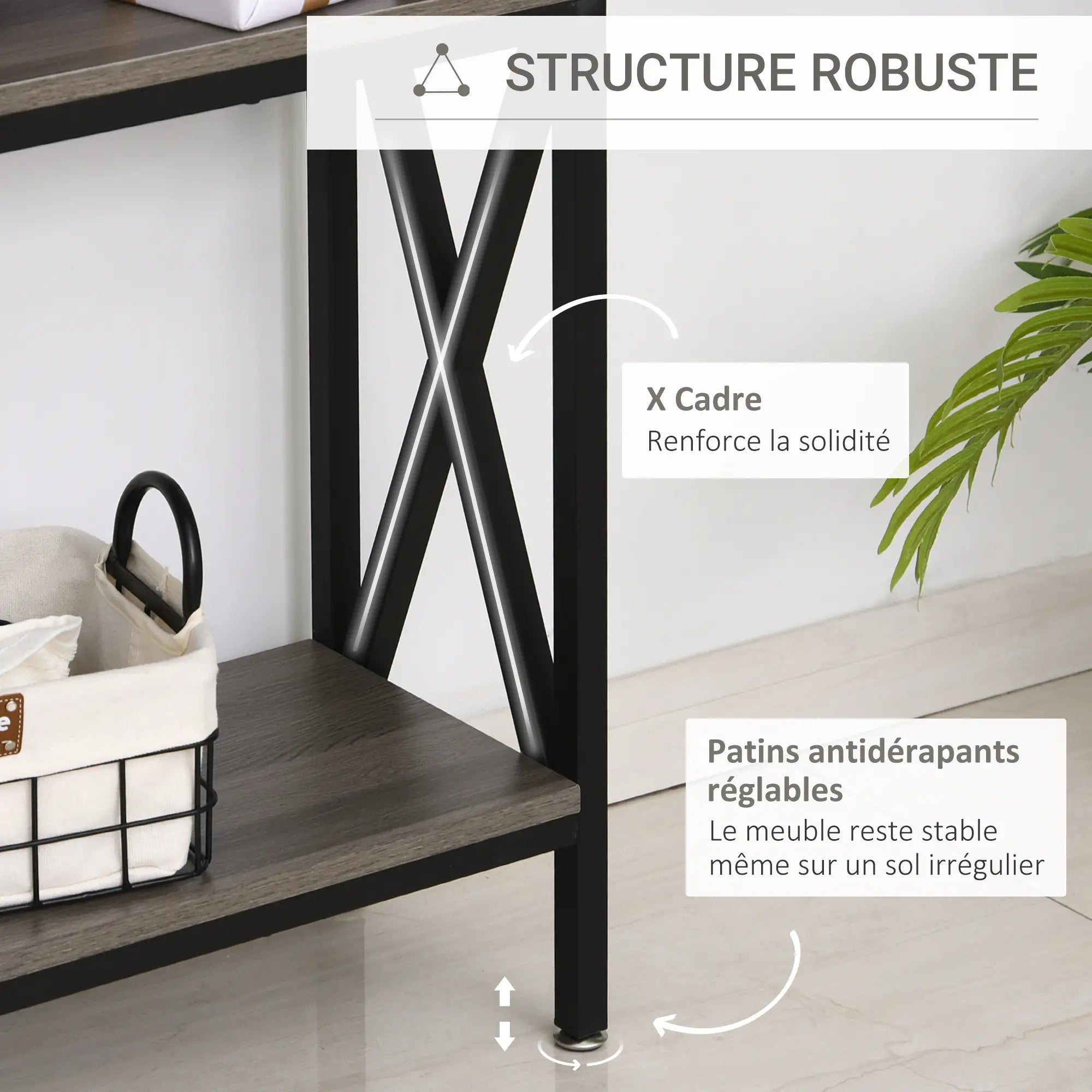 Console d'Entrée Industriel L120cmxl23,5cmxH75cm Gris KASSI